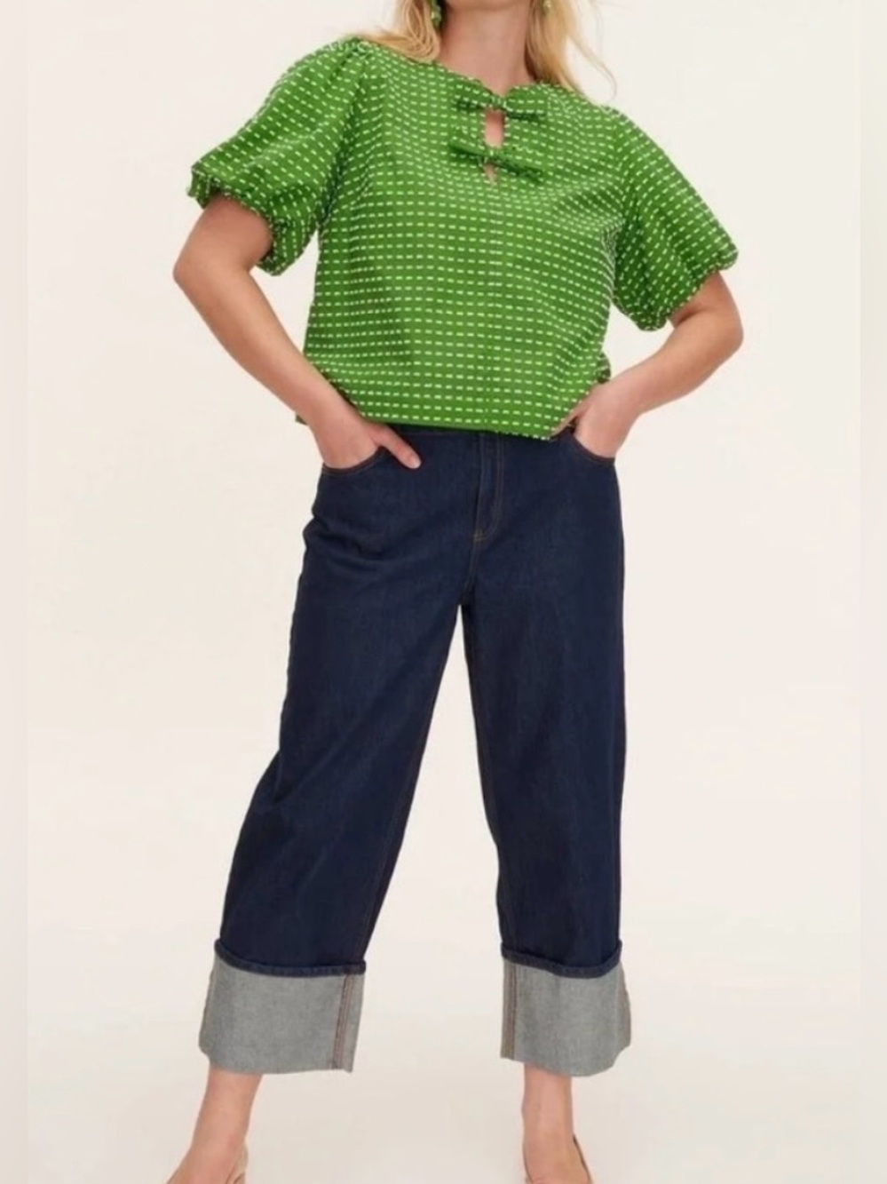 Kate Spade New York High-Rise Straight Leg Wide Cuff Jeans